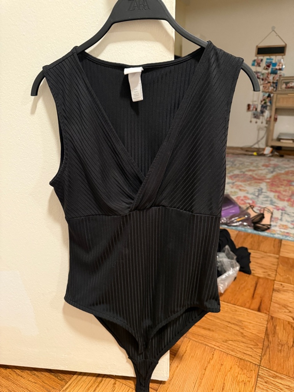 Express Black Ribbed V-Neck Sleeveless Bodysuit
